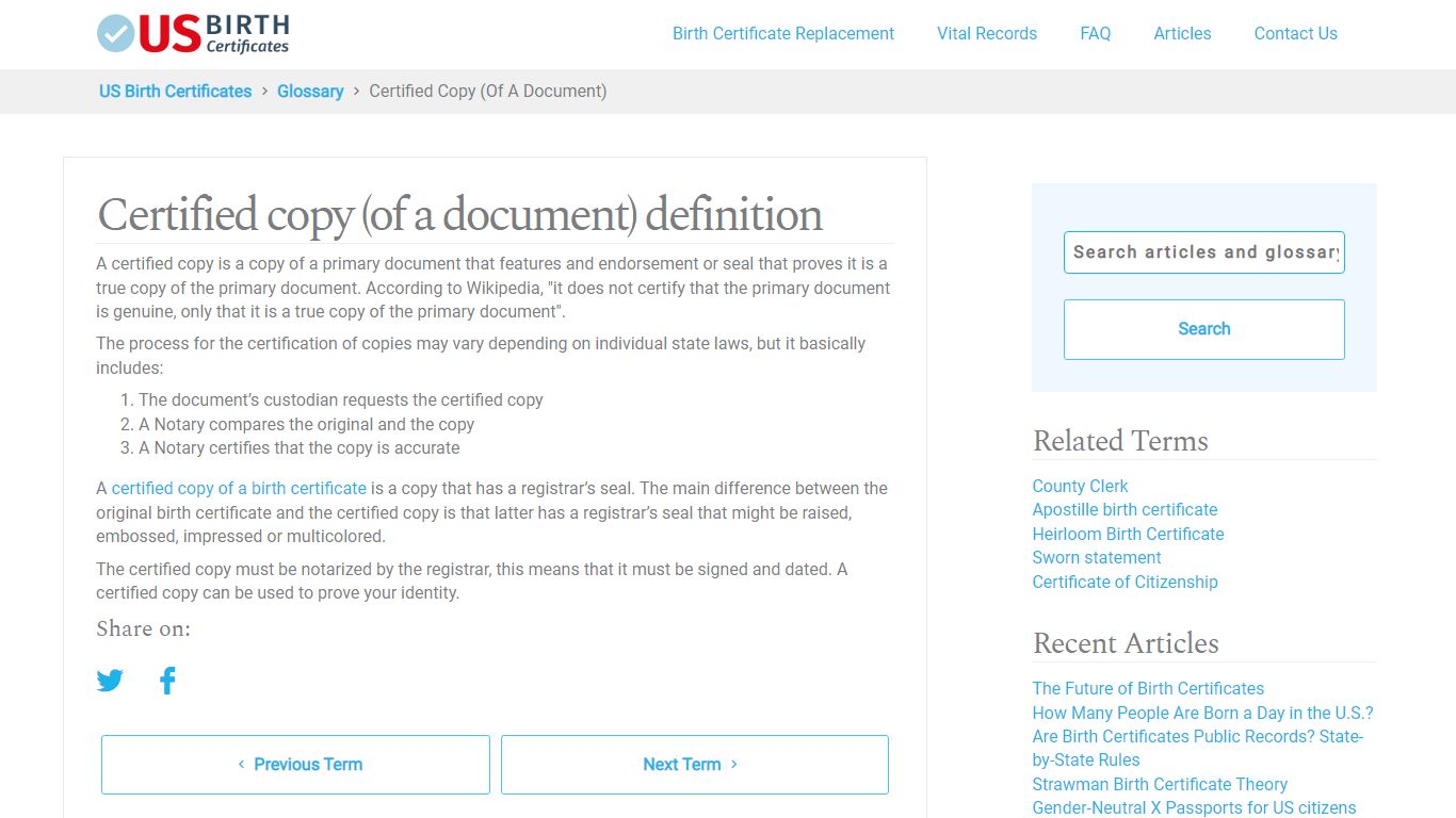 What is a Certified Copy of a Document - US Birth Certificates